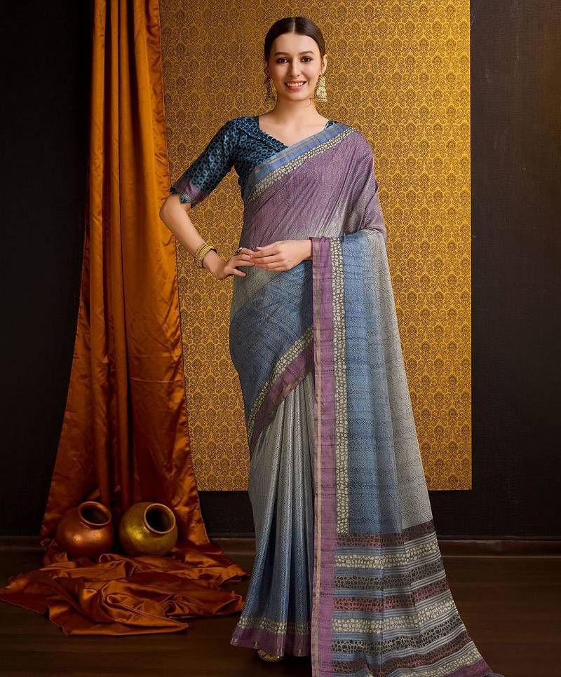 grey floral printed saree