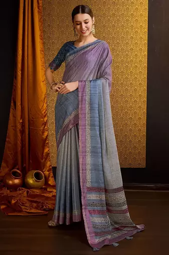 grey floral printed saree