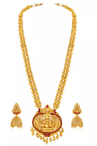gold-plated stone-studded & beaded jewellery set