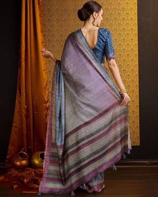 grey floral printed saree 3