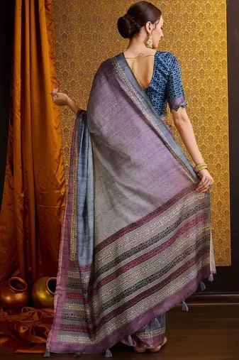 grey floral printed saree