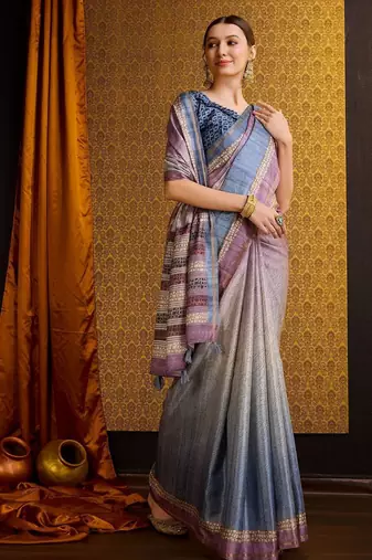 grey floral printed saree
