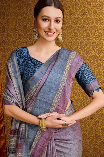 grey floral printed saree