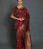 maroon maroon & beige ethnic motifs zari silk blend banarasi saree