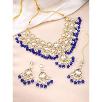 gold plated cz crystal stone studded & beaded jewellery set 1
