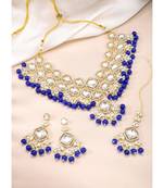 gold plated cz crystal stone studded & beaded jewellery set