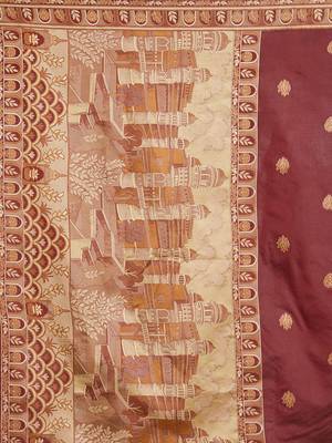 maroon maroon & beige ethnic motifs zari silk blend banarasi saree 4