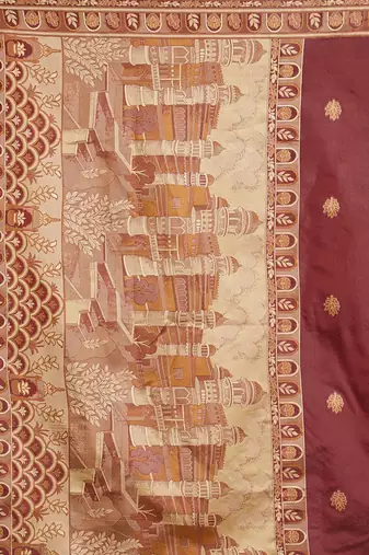 maroon maroon & beige ethnic motifs zari silk blend banarasi saree