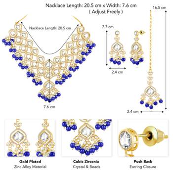 gold plated cz crystal stone studded & beaded jewellery set 3