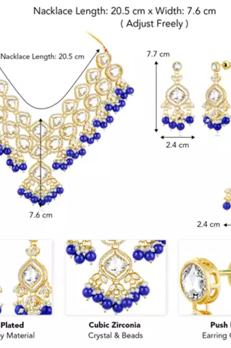 gold plated cz crystal stone studded & beaded jewellery set