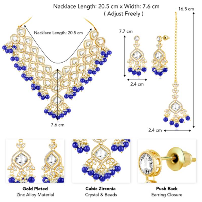 gold plated cz crystal stone studded & beaded jewellery set
