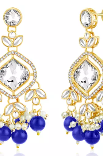 gold plated cz crystal stone studded & beaded jewellery set