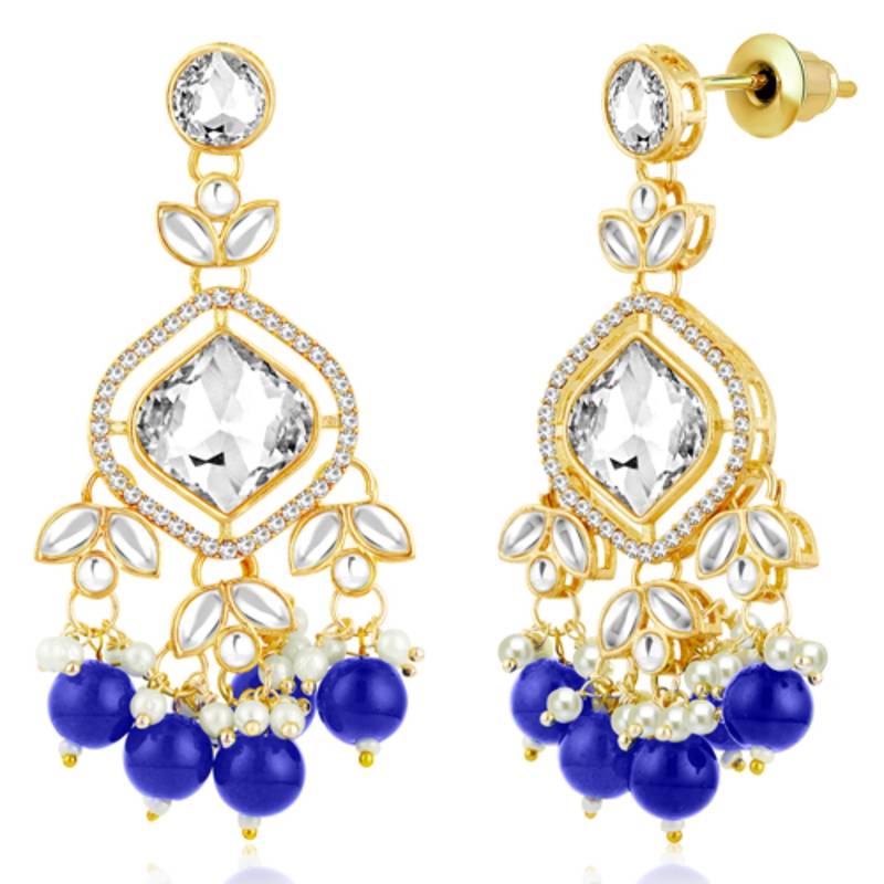 gold plated cz crystal stone studded & beaded jewellery set