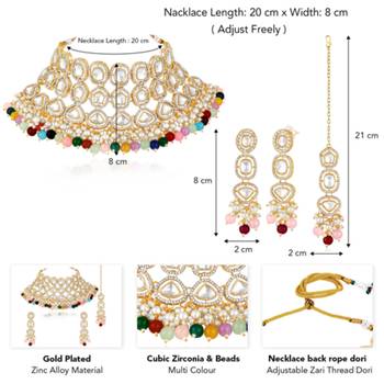 gold-plated stone-studded & beaded jewellery set 4