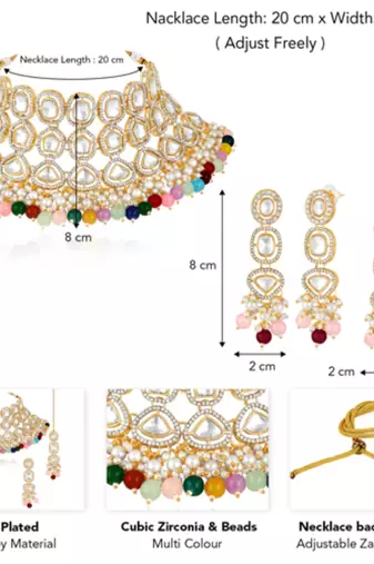 gold-plated stone-studded & beaded jewellery set