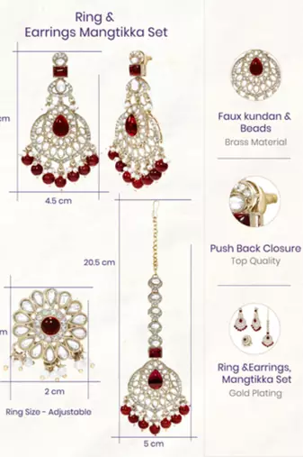 gold-plated antique kundan maang tika and earrings