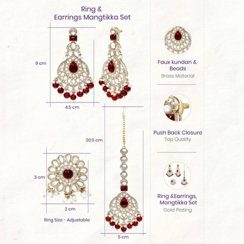 gold-plated antique kundan maang tika and earrings