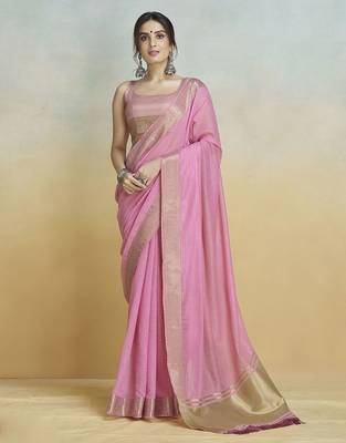 pink woven design zari saree 1