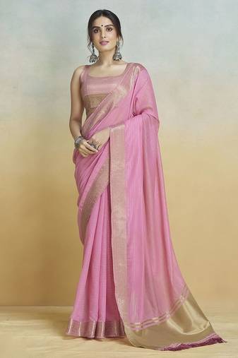 pink woven design zari saree