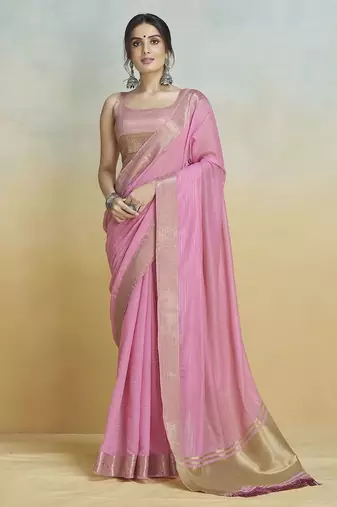 pink woven design zari saree