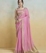 pink woven design zari saree