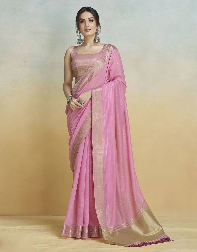 pink woven design zari saree