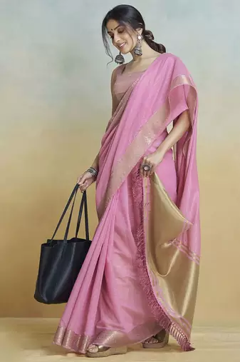 pink woven design zari saree