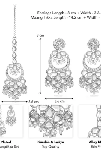 silver-plated crystal-studded & beaded jewellery set with maangtikka