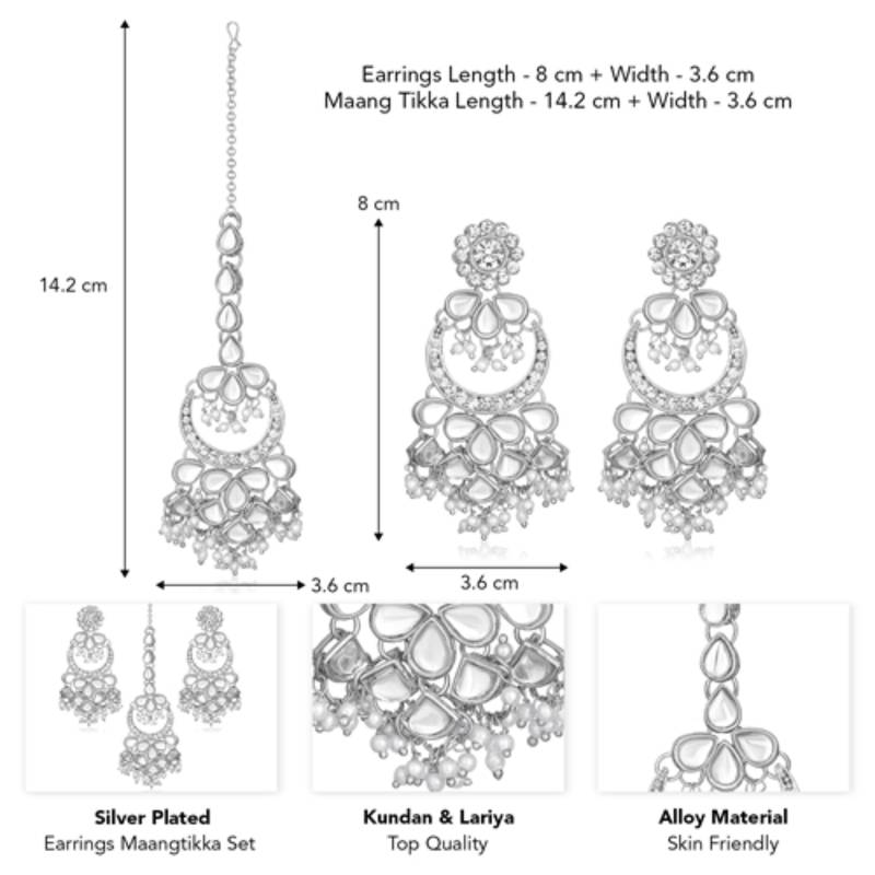 silver-plated crystal-studded & beaded jewellery set with maangtikka