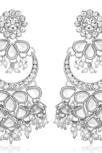 silver-plated crystal-studded & beaded jewellery set with maangtikka