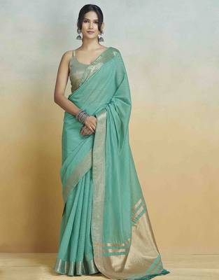 turquoise woven design zari saree 1