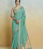turquoise woven design zari saree