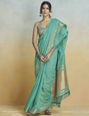 turquoise woven design zari saree 2