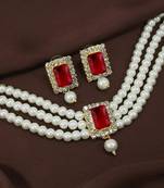 white & maroon gold-plated stone studded handcrafted jewellery set