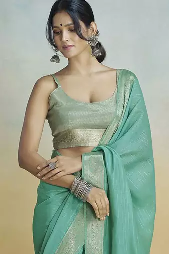 turquoise woven design zari saree