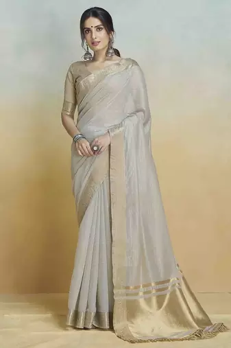 grey woven design zari saree