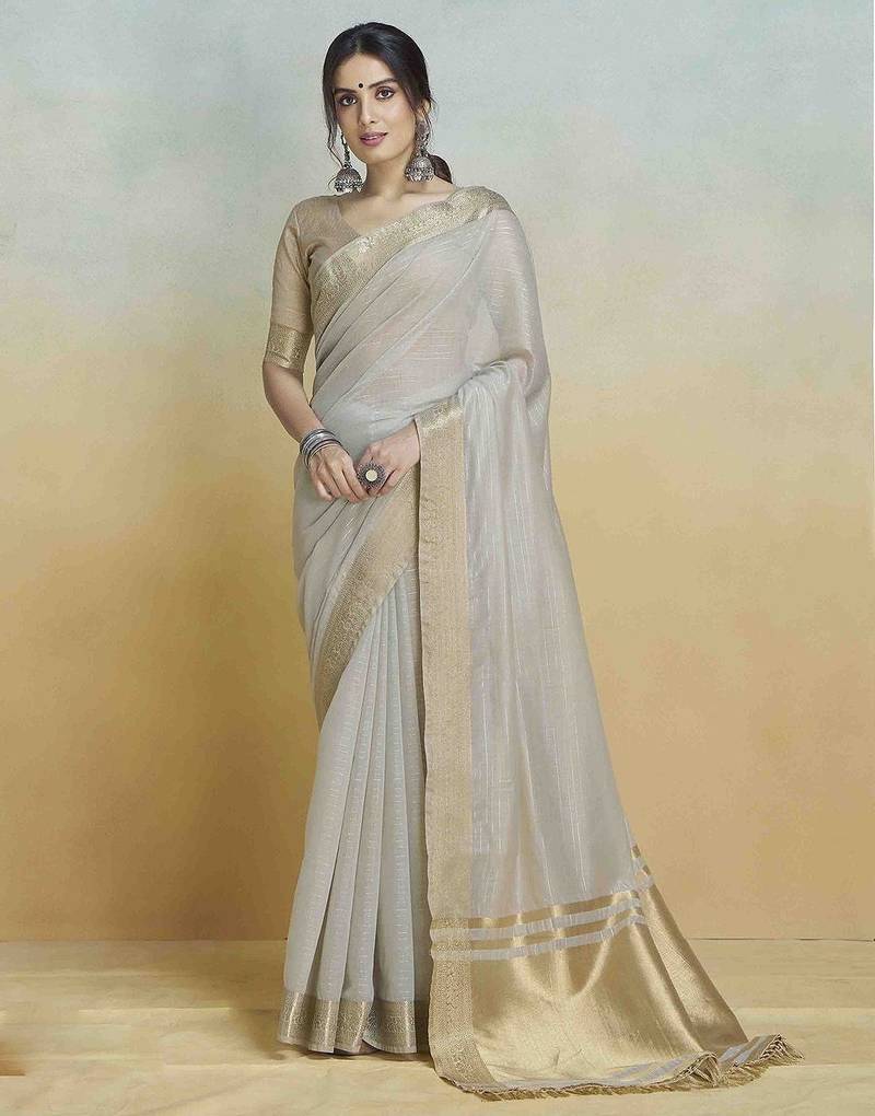 grey woven design zari saree