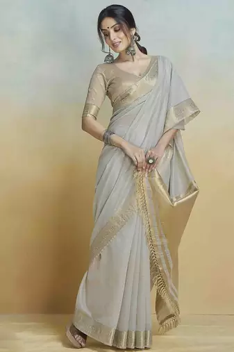 grey woven design zari saree