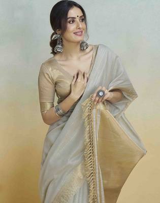 grey woven design zari saree 3