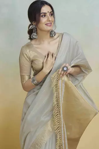 grey woven design zari saree