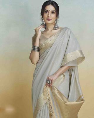 grey woven design zari saree 4