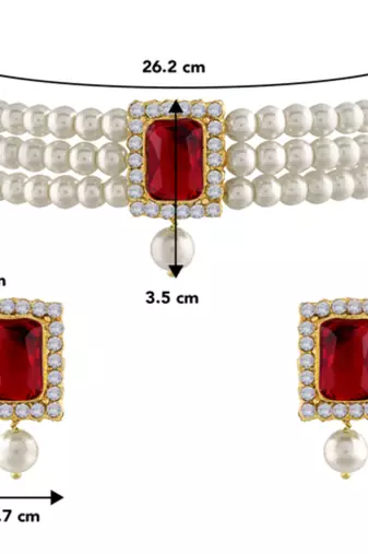 white & maroon gold-plated stone studded handcrafted jewellery set
