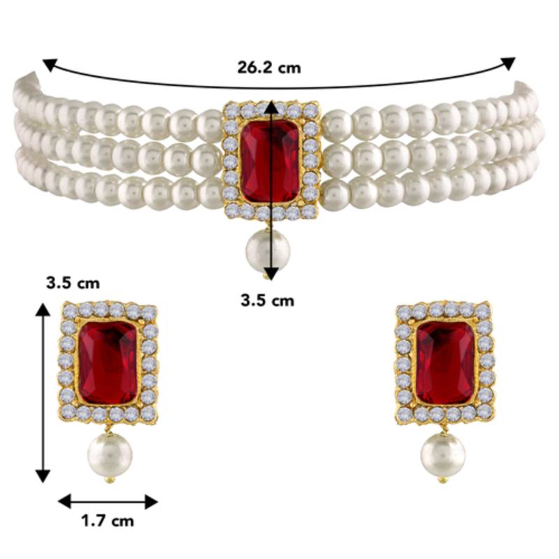 white & maroon gold-plated stone studded handcrafted jewellery set