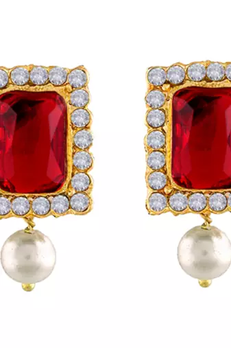 white & maroon gold-plated stone studded handcrafted jewellery set