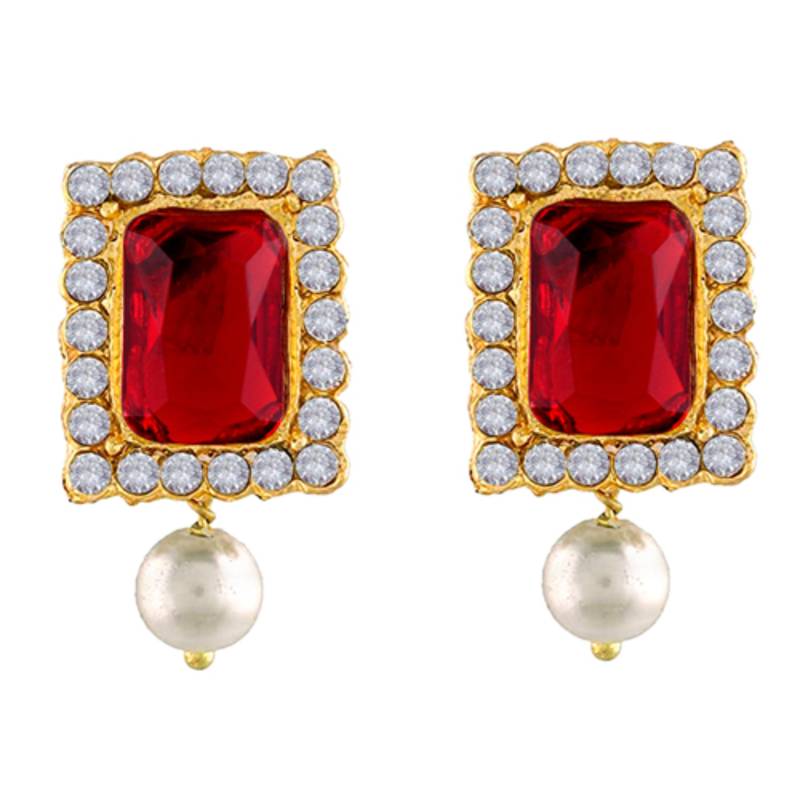 white & maroon gold-plated stone studded handcrafted jewellery set