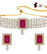 white & magenta gold-plated crystal handcrafted beaded jewellery set