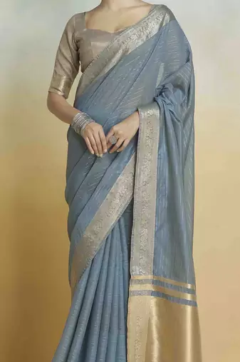 blue woven design zari khadi saree