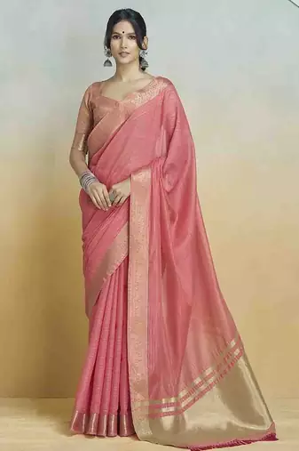 pink woven design zari saree