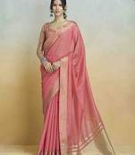 pink woven design zari saree