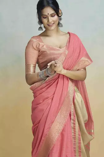 pink woven design zari saree